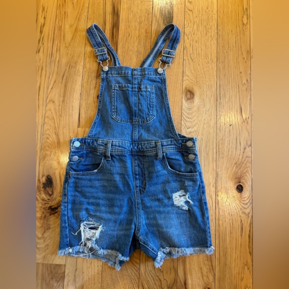 Cat & Jack Blue Denim Girls Distressed Overalls
